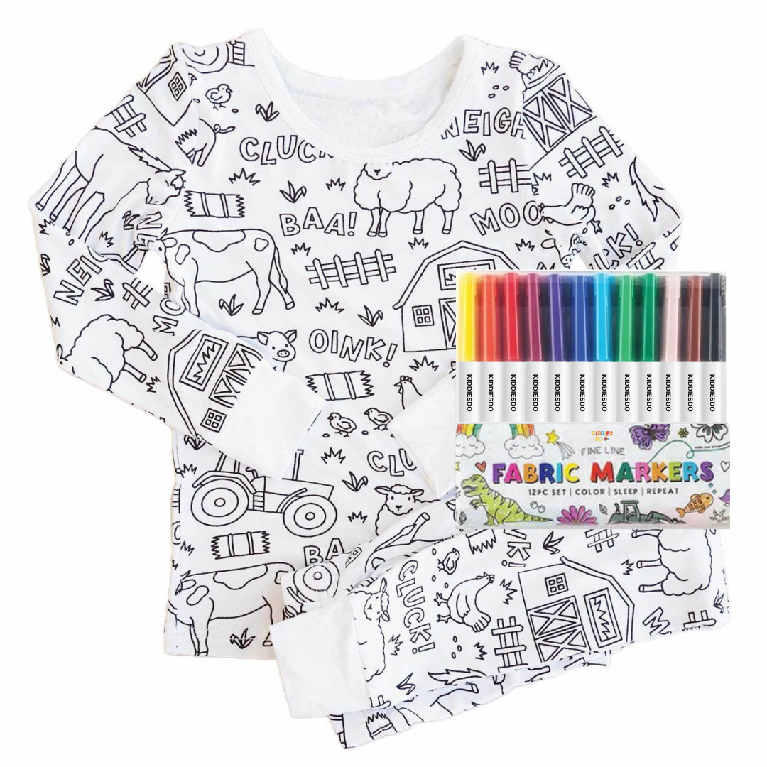 All Colorable Pajama Prints | Two-Piece Set + Free Fabric Markers