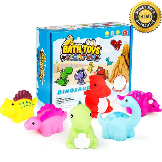 6PCS Floating Light-Up Dinosaur Bath Toys – Baby & Toddler Safe Water Fun
